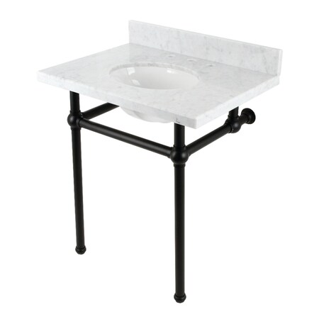 Kingston Brass 30 Console Sink with Brass Legs 8Inch, 3 Hole, Marble WhiteMatte Black KVBH3022M80